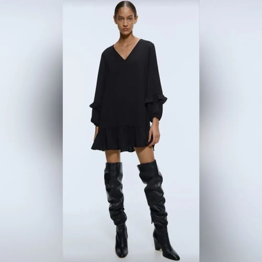 Zara | Dresses | Zara Black Ruffle Dress Size M | Poshmark